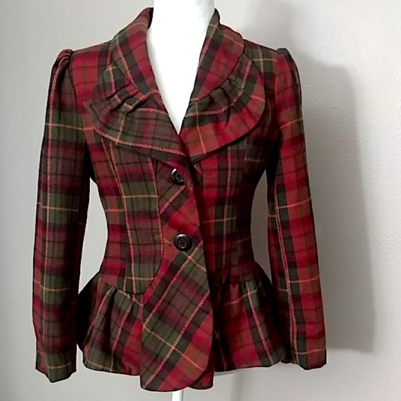 Robert Louis Jackets & Blazers - Robert Louis Red Plaid Fitted Peacoat - PS